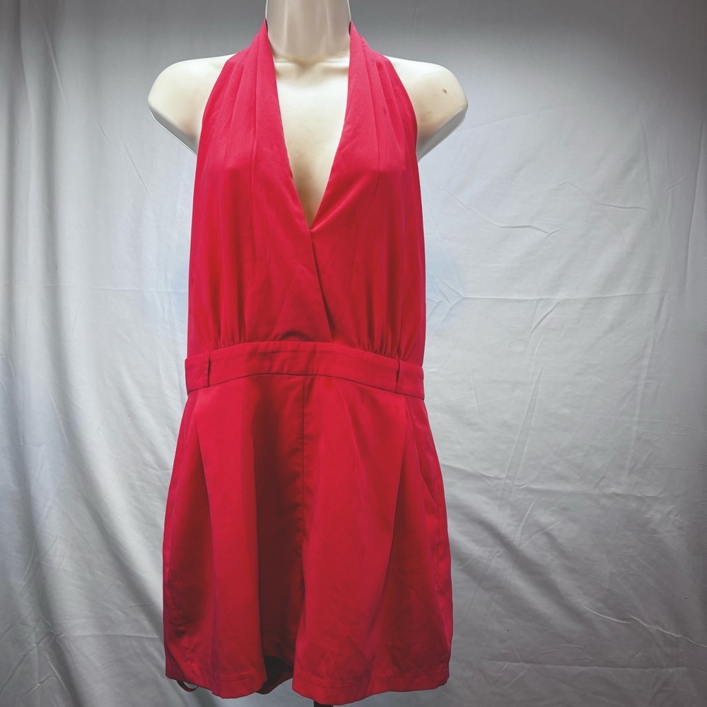 Ark & Co. Anthropologie Halter Top Shorts Coral Romper Large Belt Loop Waist